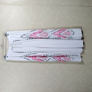 01530 Naisha white w/ pink & black embroidery wide leg pants M NWT